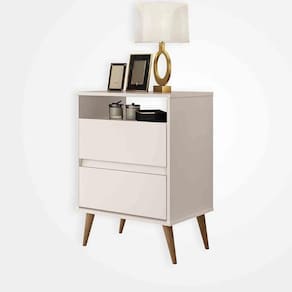 Mesa Cabeceira Offwhite Quarto 2 Gavetas Com 1 Prateleira
