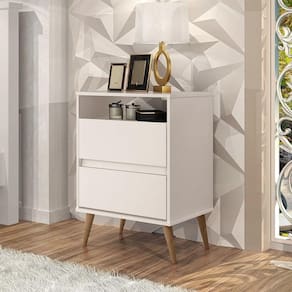 Mesa Cabeceira Off White 2 Gavetas Com 1 Prateleira Pes Palito