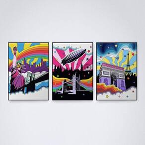 Quadro Decorativo Pop Art Pontos Turísticos Mundiais 30x20cm
