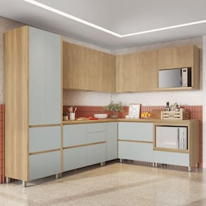 Cozinha 9 Peças Canto Direita e Esquerda 12 Portas 8 Gavetas Ripado Rainha 100% MDF Marrom/Verde