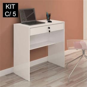 Kit 5 Escrivaninhas 72cm 1 Gaveta com Chave Andorinha Branco