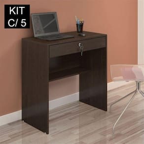 Kit 5 Escrivaninhas 72cm 1 Gaveta com Chave Andorinha Café