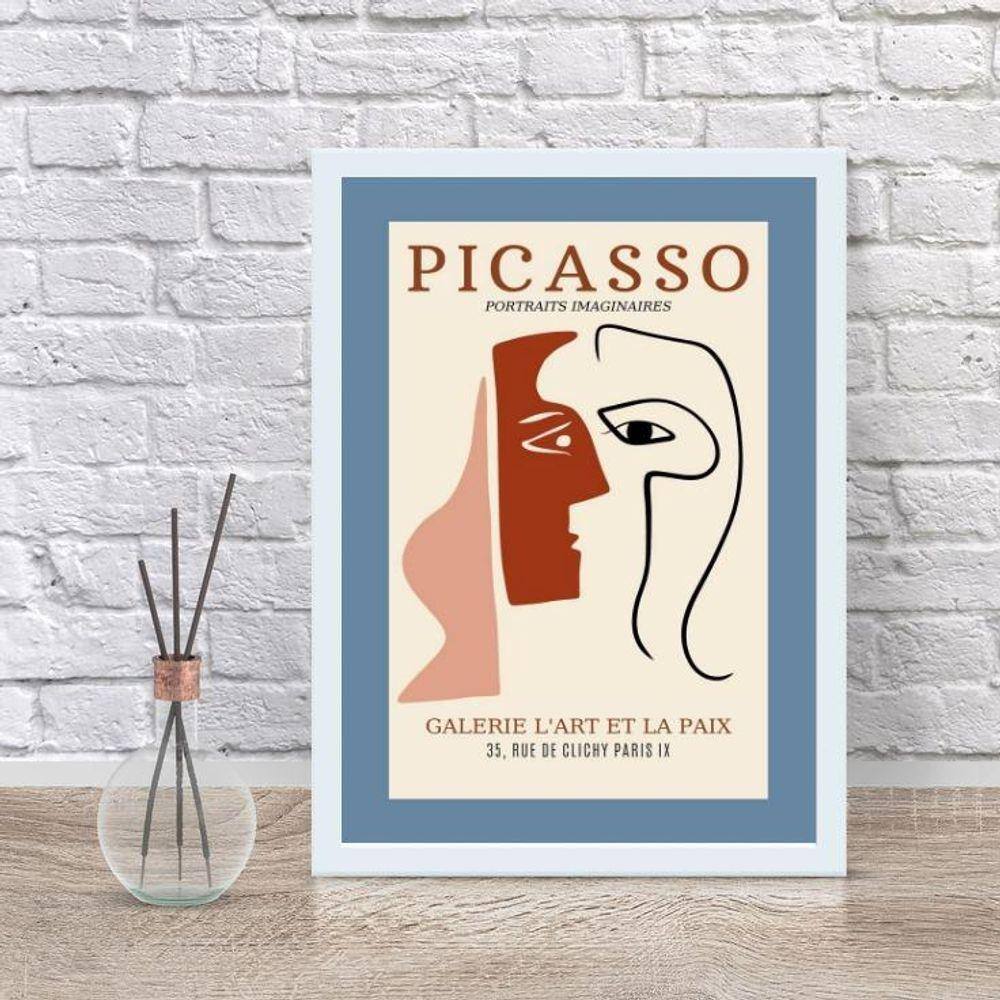 Quadro Decorativo Poster Obra Picasso 33x24cm Madeira Branca