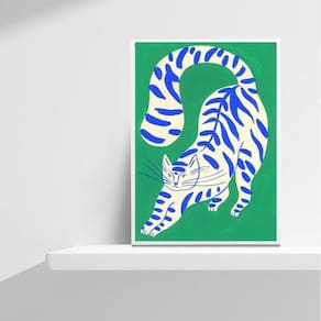 Quadro Abstrato Gato Verde 45x34cm Moldura Preta