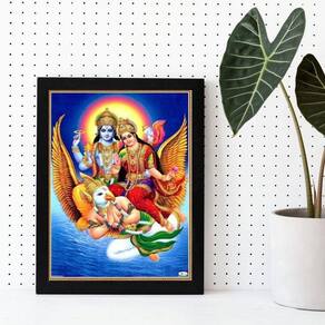 Quadro Vishnu e Lakshmi 24x18cm - Madeira Preta