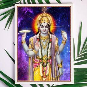 Quadro Indiano Vishnu 33x24cm Moldura Madeira Preta