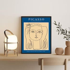 Quadro Picasso Azul Mulher 24x18cm - Moldura Branca