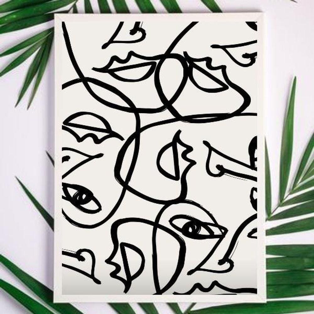 Quadro Decorativo Faces Abstratas 33x24cm Preto