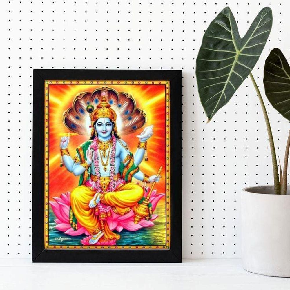 Quadro Decorativo Vishnu 24x18cm Moldura Madeira Preta