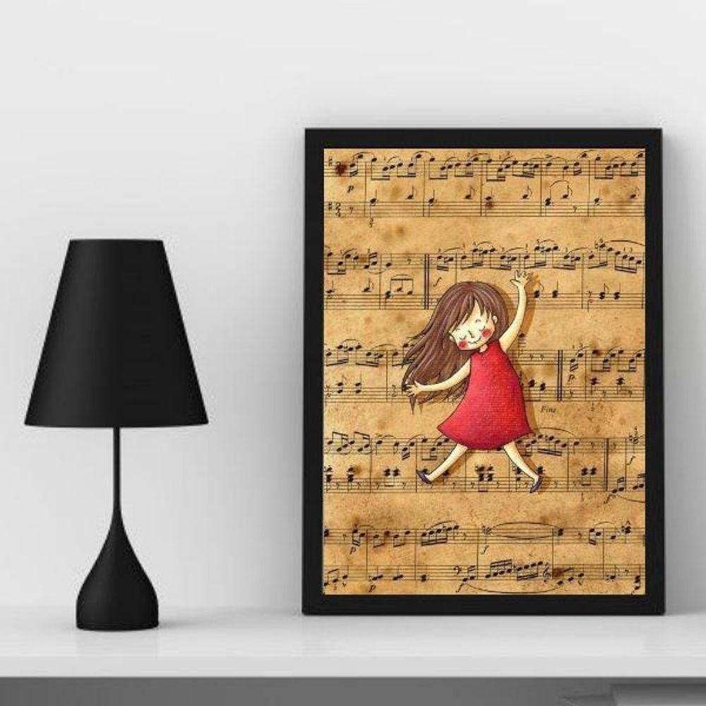 Quadro Infantil Música Menina 33x24cm - Moldura Branca