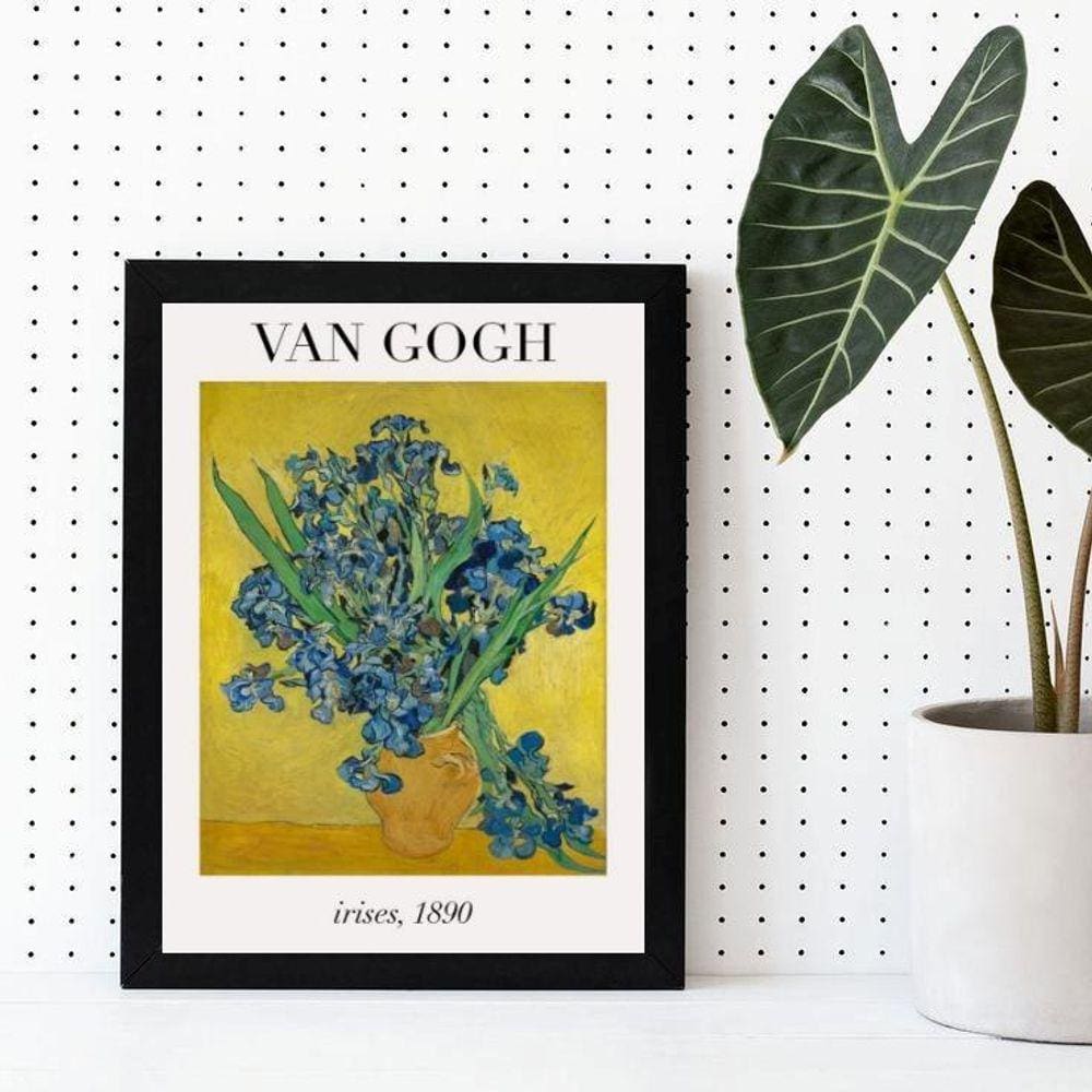 Quadro Van Gogh Irises 24x18cm - Moldura Preta