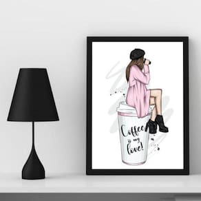 Quadro Fashion Coffee Love 33x24cm - Madeira Branca