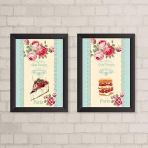 Kit Quadros Bolos Patisserie 33x24cm - Madeira Branca