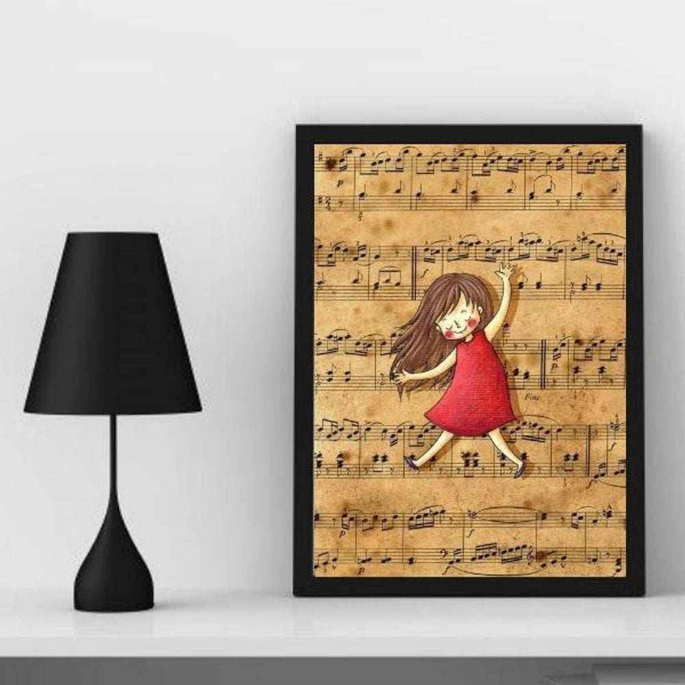 Quadro Infantil Música Menina 24x18cm - Madeira Branca