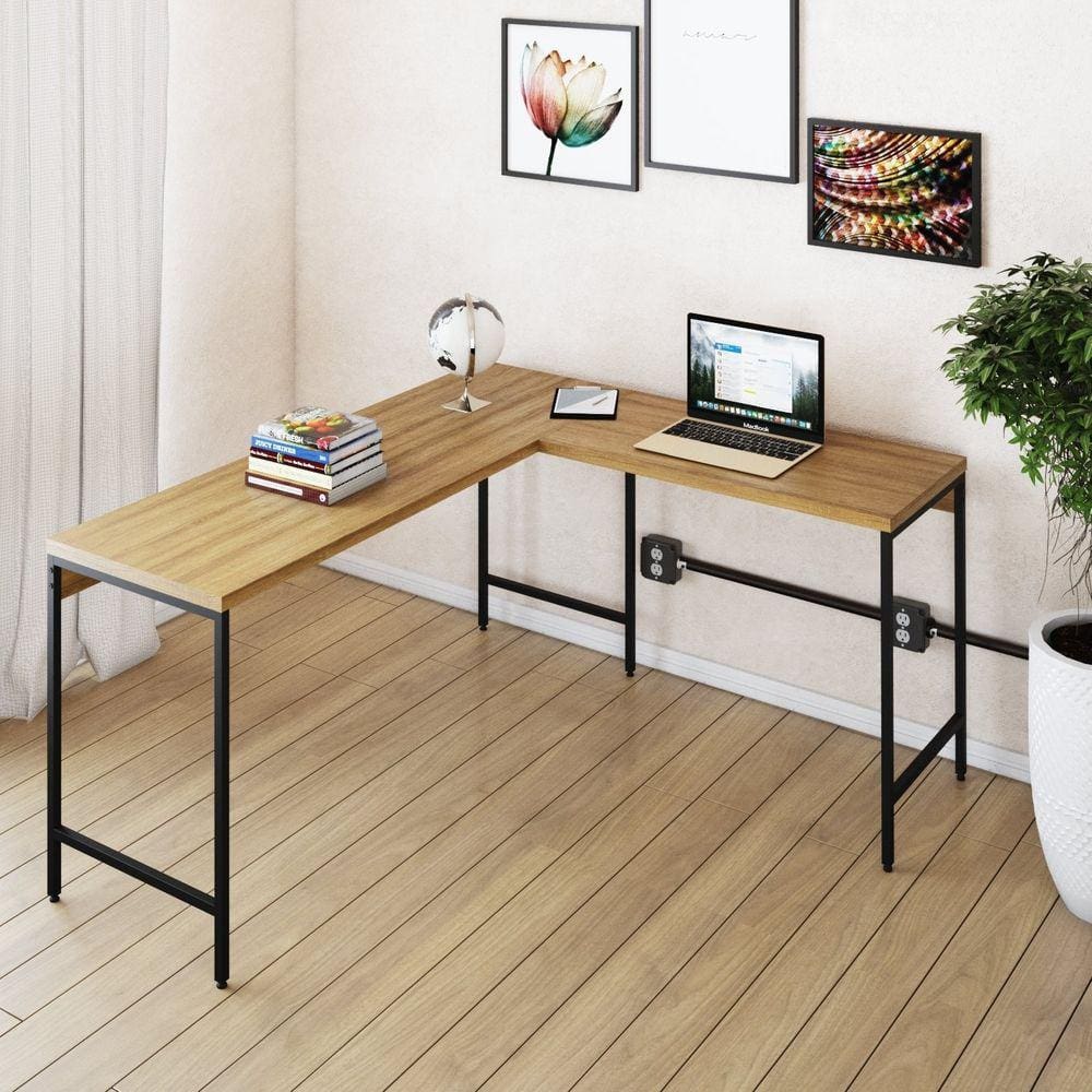 Mesa de Escritório em L Estilo Industrial 150x140cm Active Lamina Mel/Preto