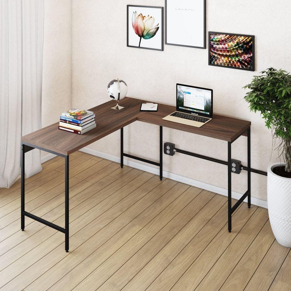 Mesa de Escritório em L Estilo Industrial 135x140cm Active Nogal/Preto