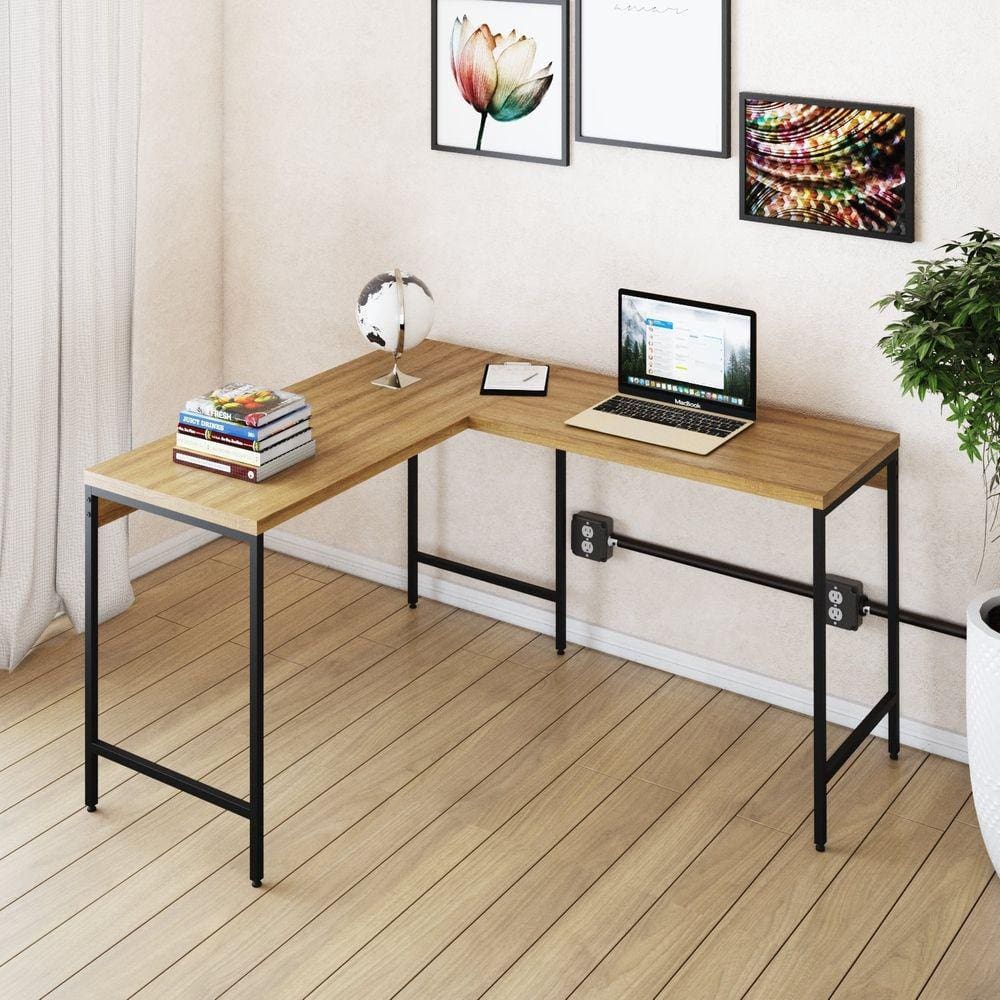 Mesa de Escritório em L Estilo Industrial 120x140cm Active Lamina Mel/Preto