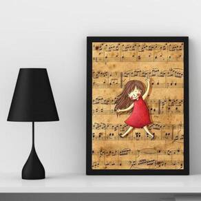 Quadro Infantil Música Menina - 45x34cm - Madeira Branca