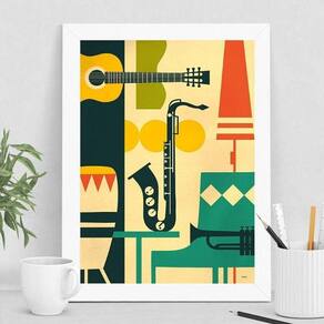 Quadro Instrumentos Musicais 33x24cm - Moldura Branca
