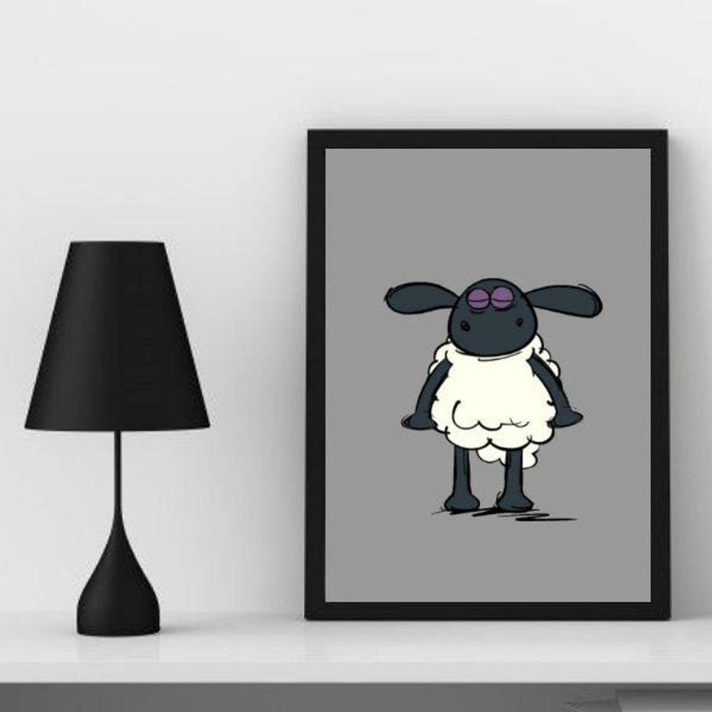Quadro Decorativo Ovelha Negra 33x24cm Moldura Madeira Preta