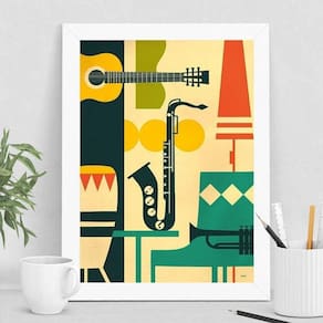 Quadro Estampa Instrumentos 45x34cm - Moldura Preta