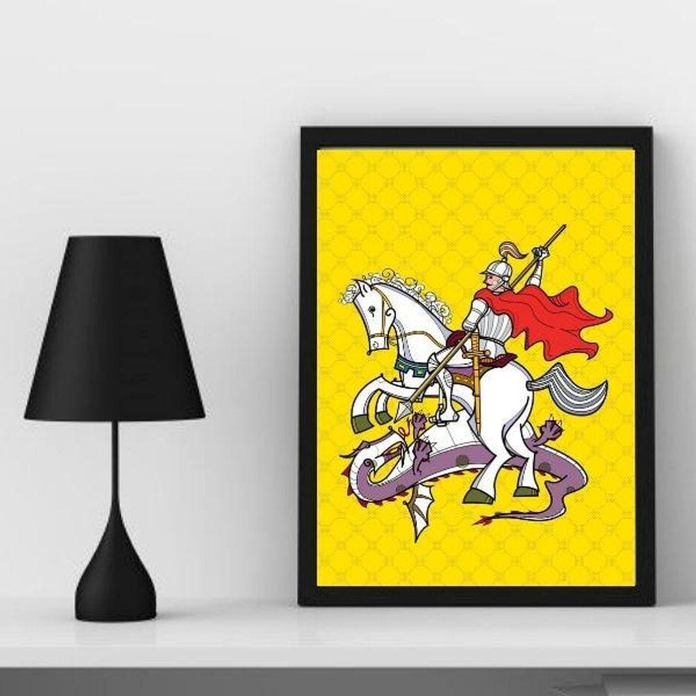 Quadro Decorativo São Jorge 24x18cm Moldura Branca