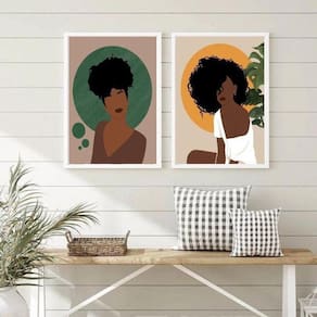 Quadros Boho Mulheres Negras 24x18cm - Madeira Preta