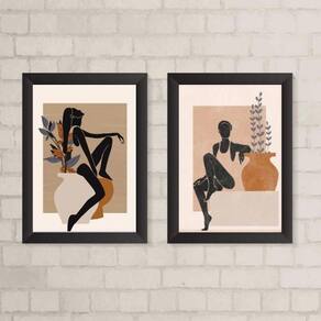 Quadros Arte Boho Mulheres - Kit 2 - Moldura Branca 33x24cm