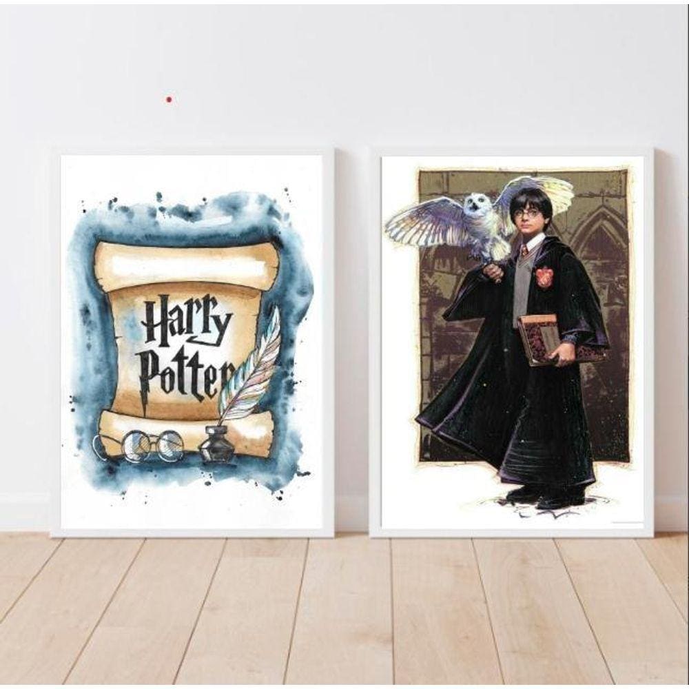Kit 2 Quadros Harry Potter Aquarela 45x34cm