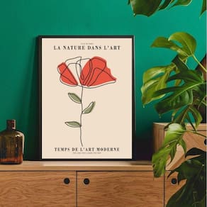 Quadro Minimalista Flor Vermelha 45x34cm - Vidro