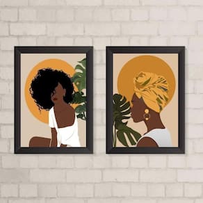 Kit 2 Quadros Arte Boho Mulheres Negras 33x24cm
