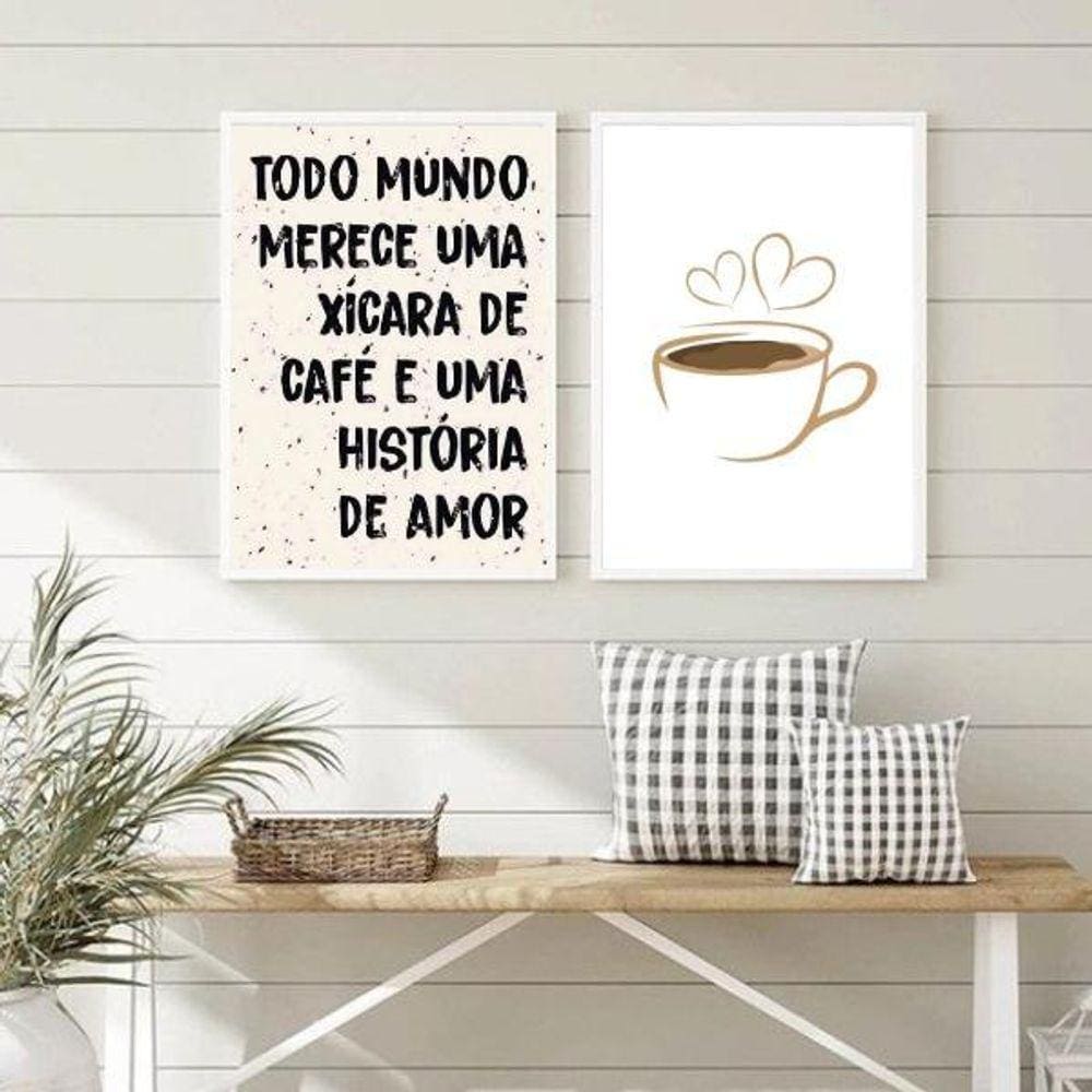 Kit 2 Quadros Café e Amor 33x24cm - Branco