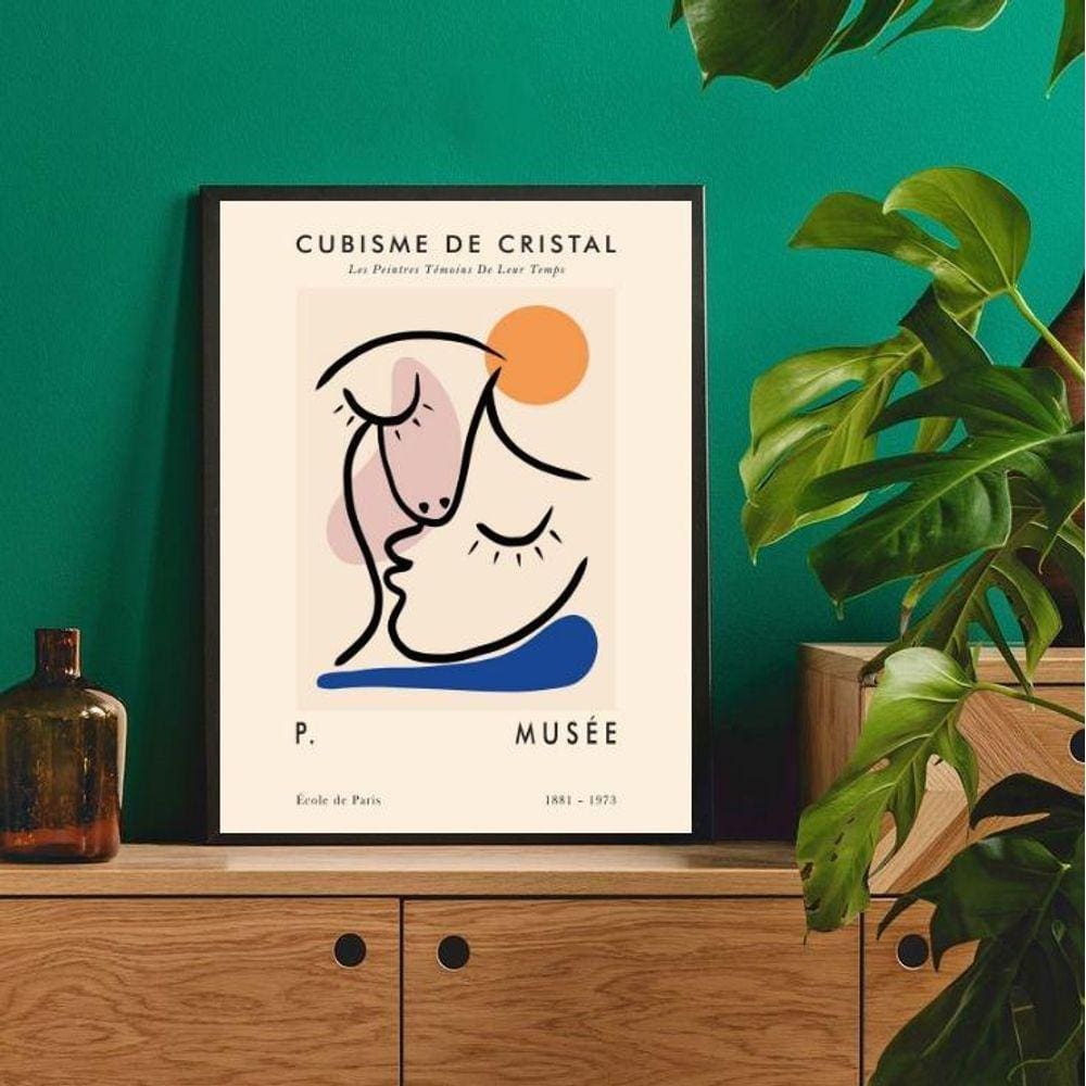 Quadro Decorativo Cubismo Matisse 24x18cm - Madeira Preta