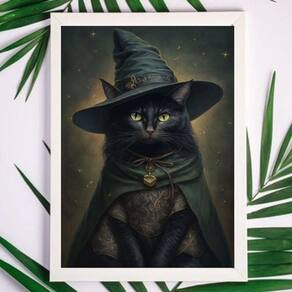 Quadro Decorativo Witchy Black Cat 24X18Cm - Com Vidro