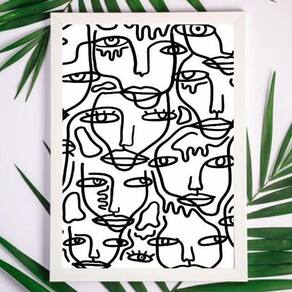 Quadro Minimalista Faces 45x34cm - Vidro, Moldura Preta
