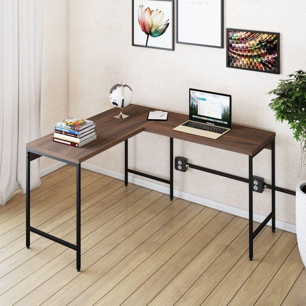 Mesa de Escritório em L Estilo Industrial 120x140cm Active Nogal/Preto