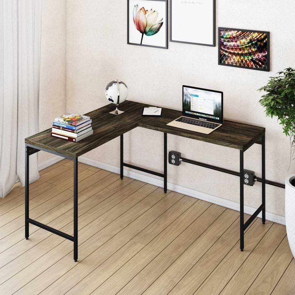 Mesa de Escritório em L Estilo Industrial 120x140cm Active Carvalho Dark/Preto