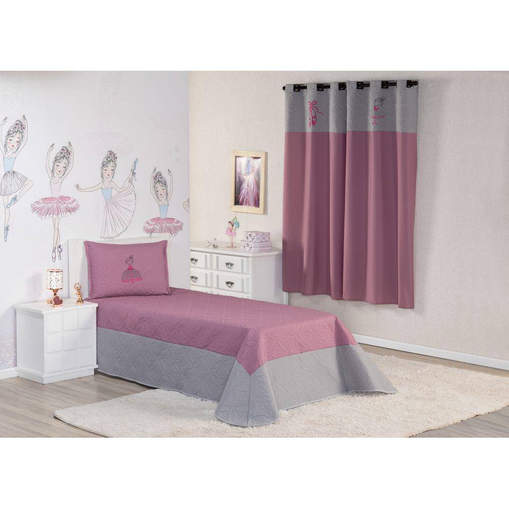 Kit Cobre Leito Infantil Solteiro Menina Estampado Coruja + Cortina + Jogo  De Cama