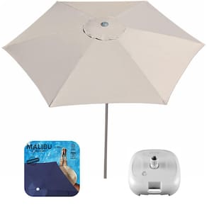 Kit Ombrelone Guarda Sol 2,6m Alumínio Malibu Garden Bege Com Base Plástica Branca - Tobee