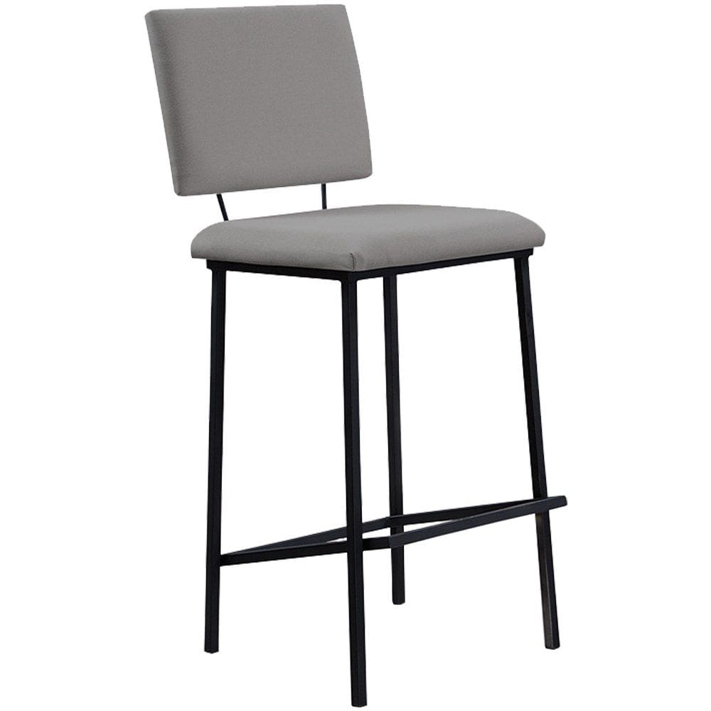 Banqueta Alta Base Em Aço Preto F109 Linho Cinza Dmobiliario