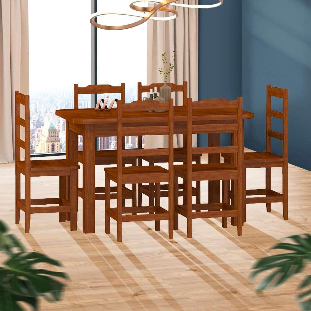 Conjunto de Mesa Madeira Maciça com 6 Cadeiras Essência - Mel