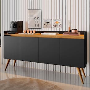 Aparador Buffet Gold De Sala 4 Portas Pes Palito Preto Marrom Primus