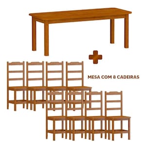 Mesa Retangular Com 8 Cadeiras Madeira Maciça 200 X 88 Marrom Plácida Shop Jm
