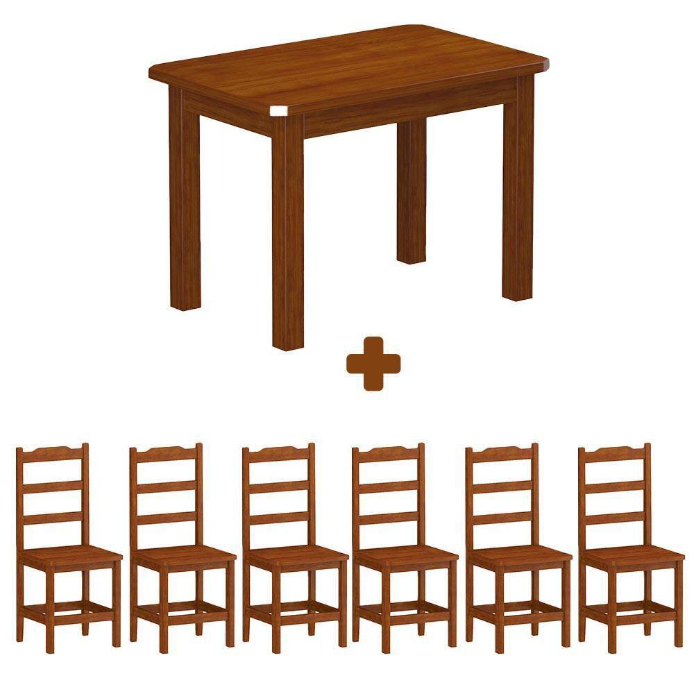 Mesa Retangular Com 6 Cadeiras Madeira Maciça 160Cm Marrom Mycerlla Shop Jm - Marrom