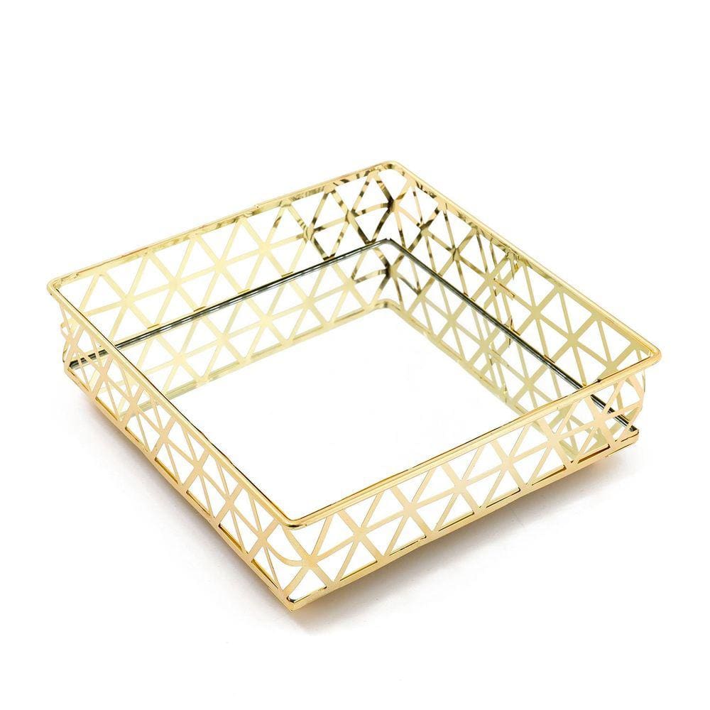Bandeja Quadrada Louvre Ouro Espelhada 16x16x5cm - Jolitex