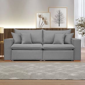 Sofá Retrátil 220cm Barcelona Linho/Cinza