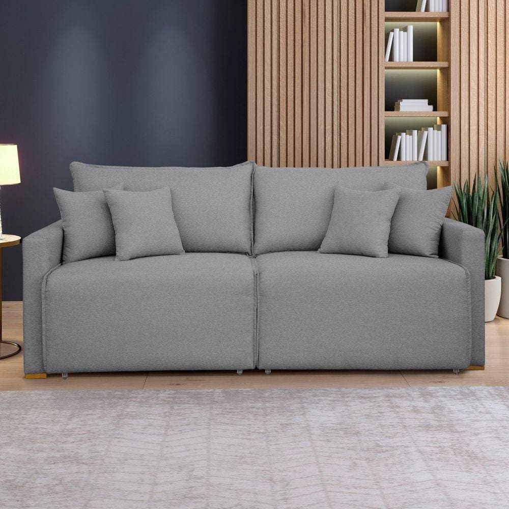 Sofá Cama Retrátil e Reclinável 200cm Júlia Linho/Cinza