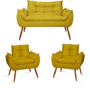 Kit Sofá Namoradeira Opala + 2 Poltronas Opala Balaqui Decor Cor:amarelo
