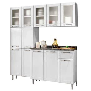 Cozinha de Aço Completa Armários Aéreo, Paneleiro 6 Portas e Balcão 3 Portas 1 Gaveta Multipla Bertolini Branco