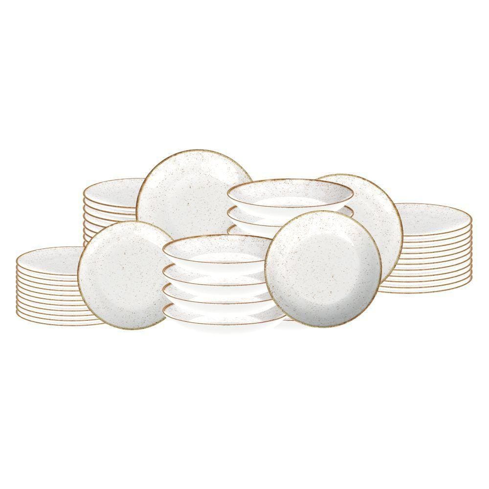Jogo de Pratos Rústico Marrom 48 Peças em Porcelana Decorada - Tramontina